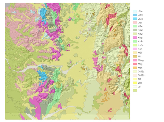 Mapa geológico asociado a sitios arqueológicos